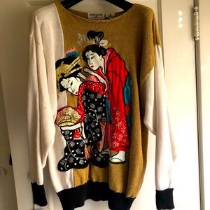 Two tone Japanese style print sweater